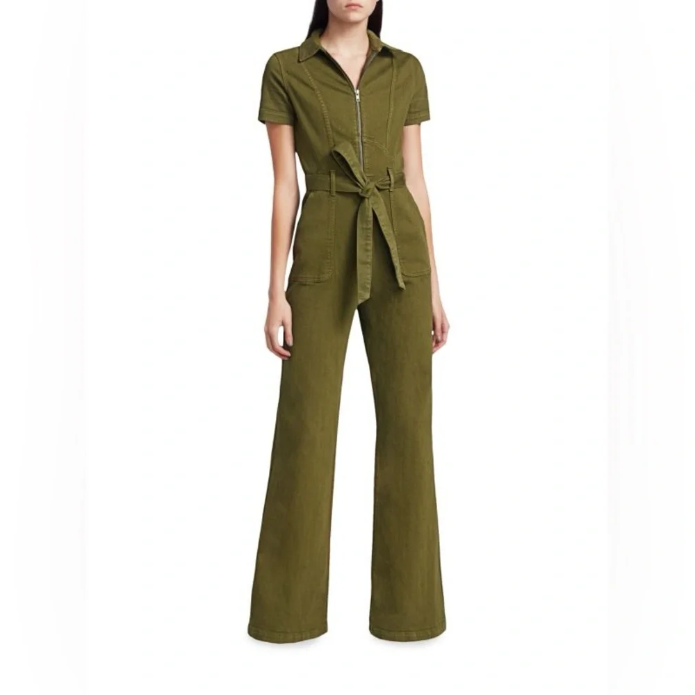ALICE + OLIVIA || Wide-Leg Belted Denim Jumpsuit in Army Green - SZ 24 ✨NWT✨ - Picture 5 of 13